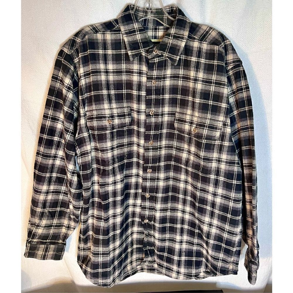 VINTAGE Field & Stream Heavyweight Flannel Shirt Mens Sz Med Blue Gray Cream